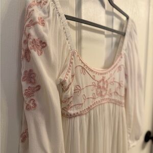 Free People Cream Maxi Dress with Blush Pink Embroidery